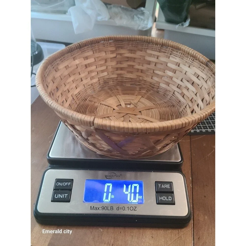 Vtg Round Open Woven Wicker Ratan Basket Catch All Bread Boho Decor MCM Handmade